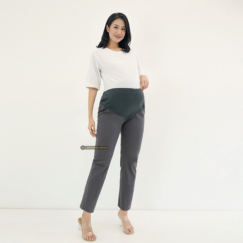 Celana Hamil Kerja Dengan Kaos Perut Model Standar Bahan Twill Stretch Tebal