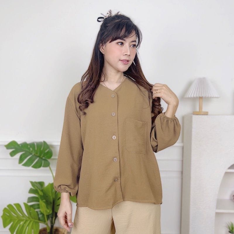 HEVA BLOUSE - KEMEJA ATASAN WANITA POLOS CRINKLE AIRFLOW