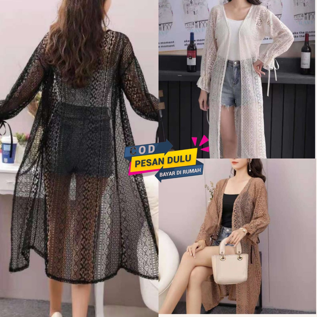 Busana Pantai jasmin Long outer cardigan lace Lengan serut panjang 120 cm