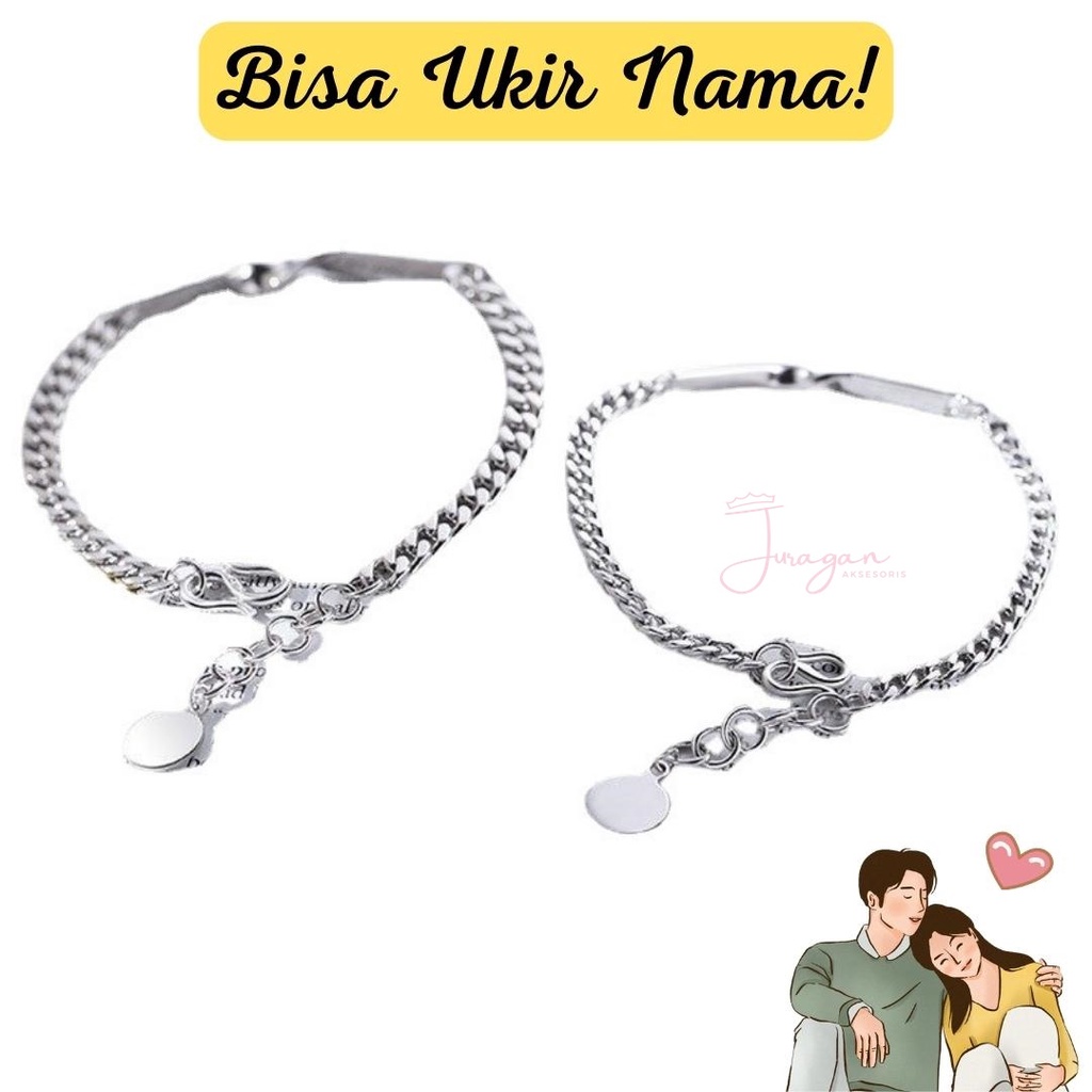 Gelang Couple Ukir Nama Pasangan Rantai Perak Silver Aesthetic Korea G13 Ailoviu