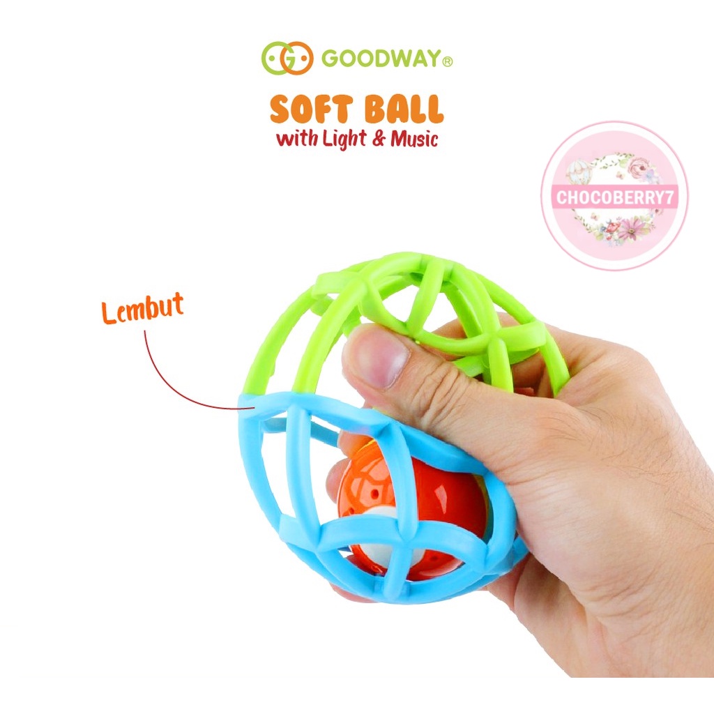 Goodway Soft Ball With Light &amp; Music GWG106 / Teether Rattle Bayi / Mainan Gigitan Bayi Bola / Mainan Bayi