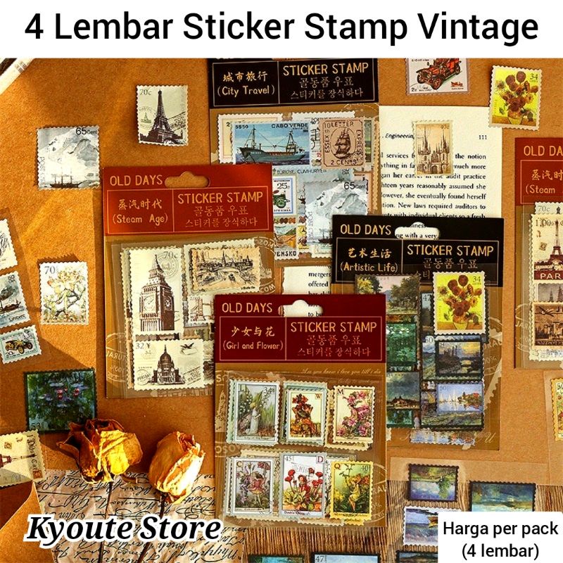 

22 pcs (4 Lembar) Sticker Stamp Vintage Europe Flower Journal Stempel Surat Sealing Letter Deco