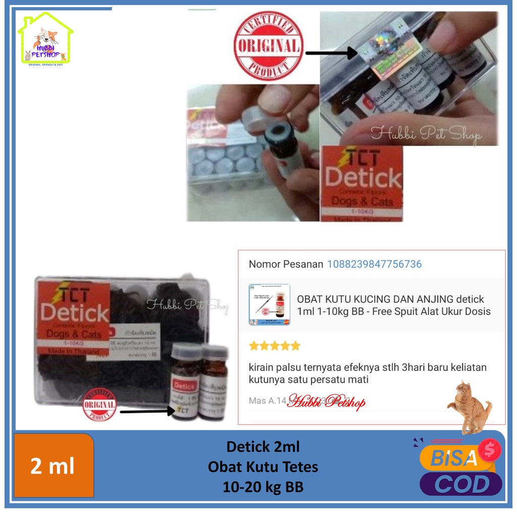 DETICK 2ml 10-20kg - Obat Kutu Kucing Anjing AMPUH / Obat Kutu Detick 2ml