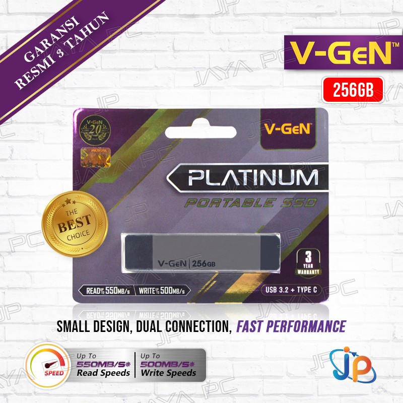 V-Gen SSD Portable Platinum 256GB - VGen 256 GB USB 3.2 Type C