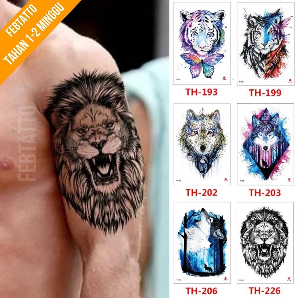 Tato Temporer Ukuran 21cmx15cm Motif Aesthetic Tatto Temporary Stiker Tato Halal Grosir Tato air motif harimau, kupu kupu, serigala TH 226