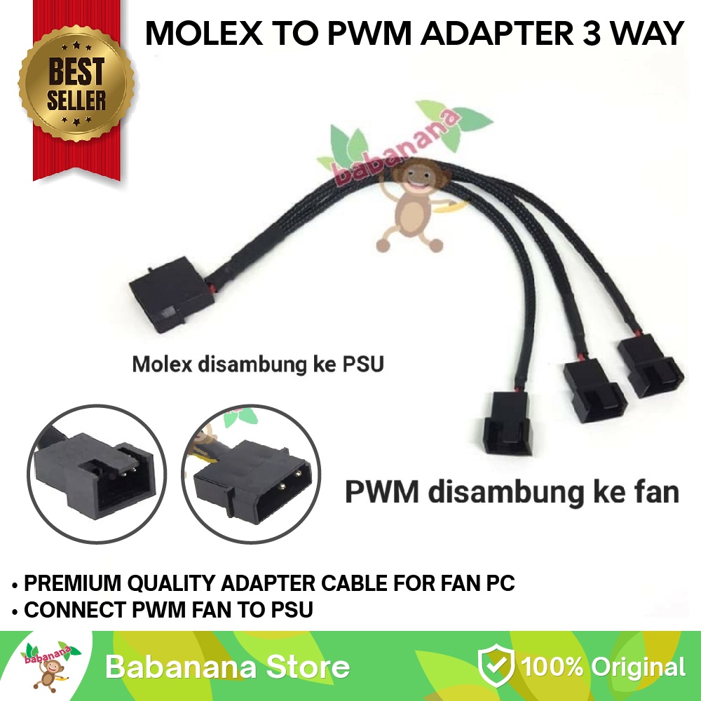 Kabel Splitter 1x Molex Female to 3x 4 Pin Fan Cable Converter Cabang PWM SPLITTER ADAPTER CABLE