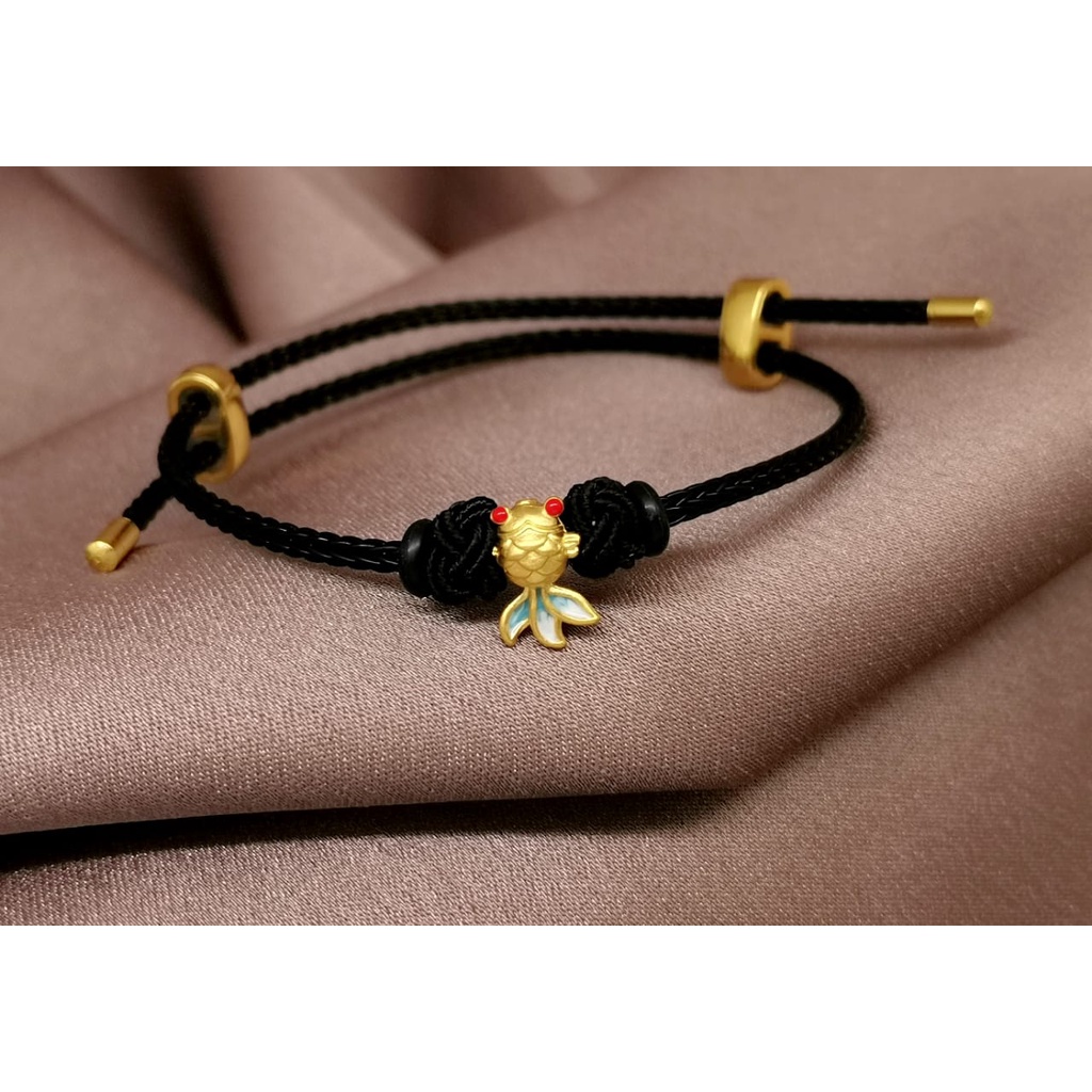 Gelang Charm Ikan Baby Koi Mini Cat emas kadar 24k HK Hongkong 999% 999 &amp; Gelang Serut