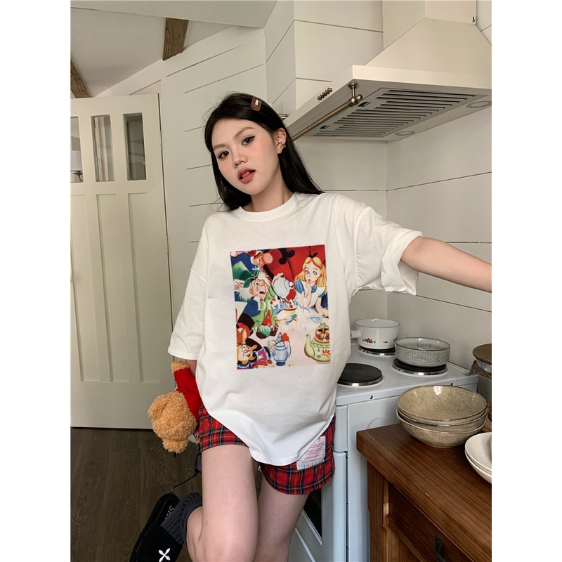 EUNII T-shirt Lengan Pendek Cartoon Princess Dwarf Korean Style/Kaos Atasan Wanita/Baju Kaus Oversize Wanita/Kaos Wanita