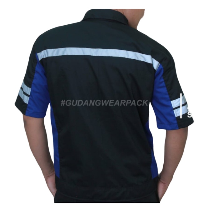 Gudang Wearpack - Baju Kerja Seragam Proyek Lengan Pendek Skotlet 2 Baris Warna Hitam Benhur