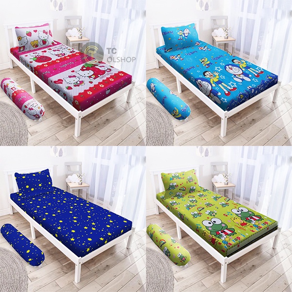 Sprei 90x200 Single Karakter Doraemon Keropi Hello Kitty Star Bulan Bintang Ukuran No 4 Bahan Katun Adem