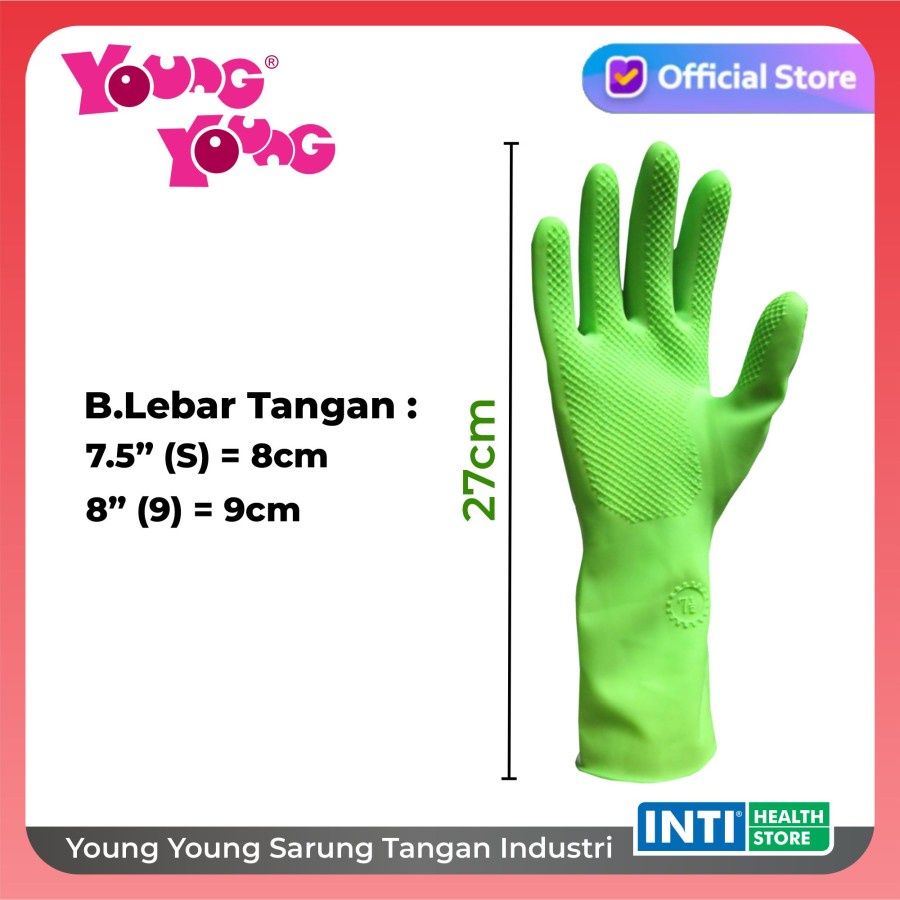 YOUNG YOUNG - Sarung Tangan Latex EVERGREEN | House Hold Gloves - 7.5 Inch