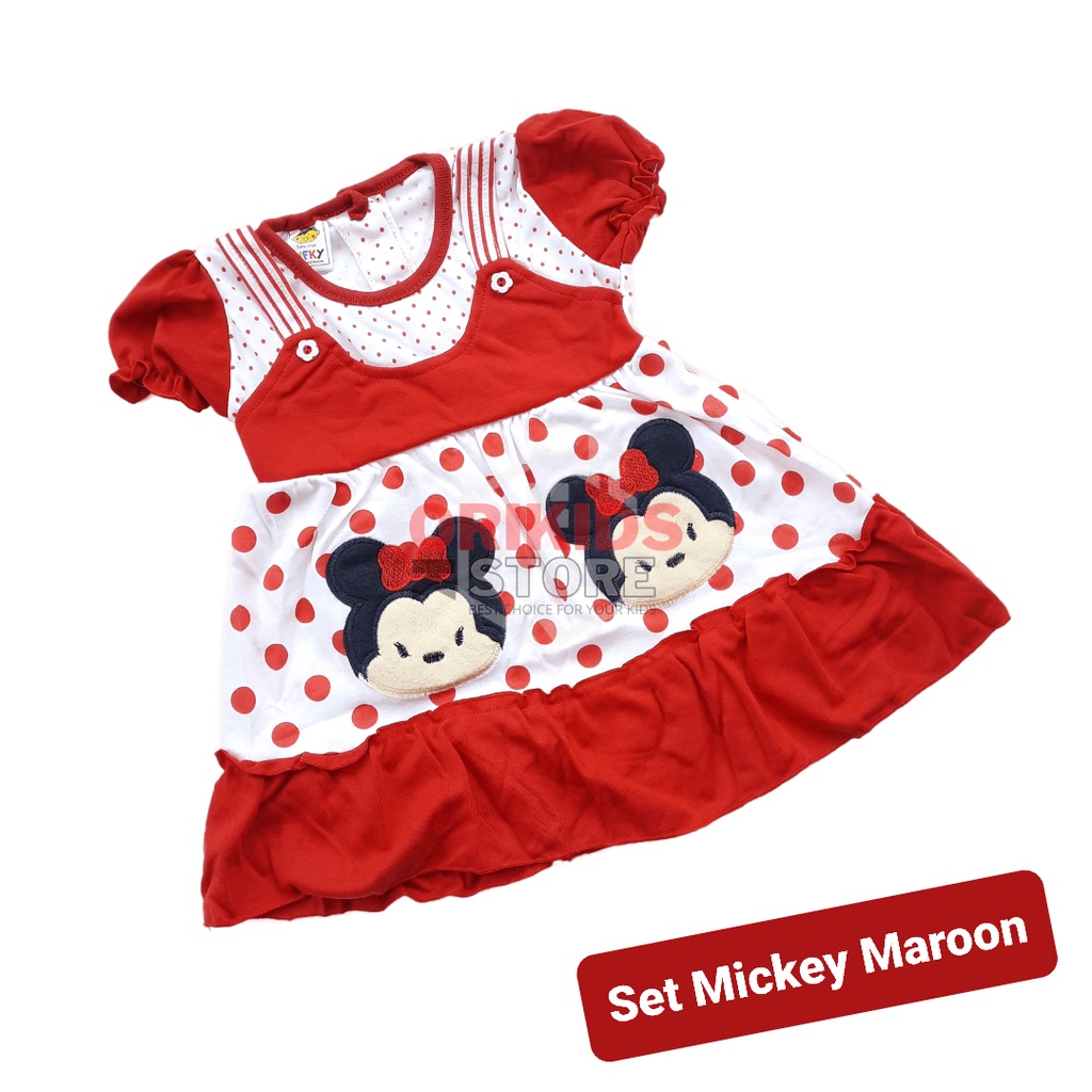 Pakaian Gaun Bayi Perempuan 6 18 Bulan Lucu Imut  bordir Mickey Leher Oblong Dress Harian Anak Cewek