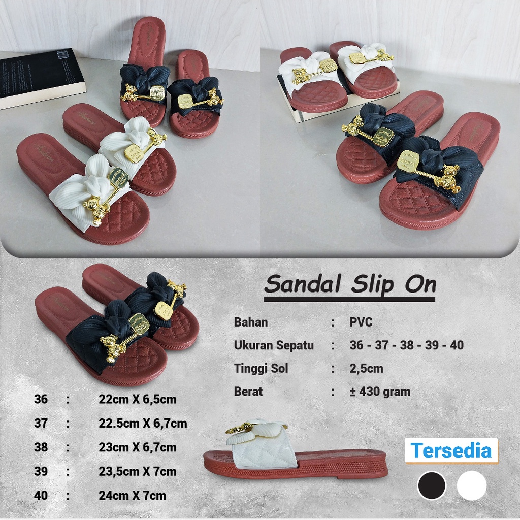 Sandal Slip On Wanita Korea Fashion Style Sandal Slop Flat Motif Pita Sandal Cewek Kasual Nyaman PVC Satu7an SPT-55