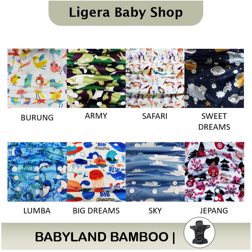 Popok Kain Clodi Kancing Babyland Original Bamboo - Pilih Motif C