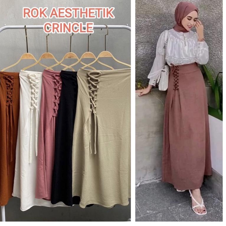 SIAP KIRIM ROK AESTHETIC // ROK SIMPUL TALI CRINKLE AIRFLOW