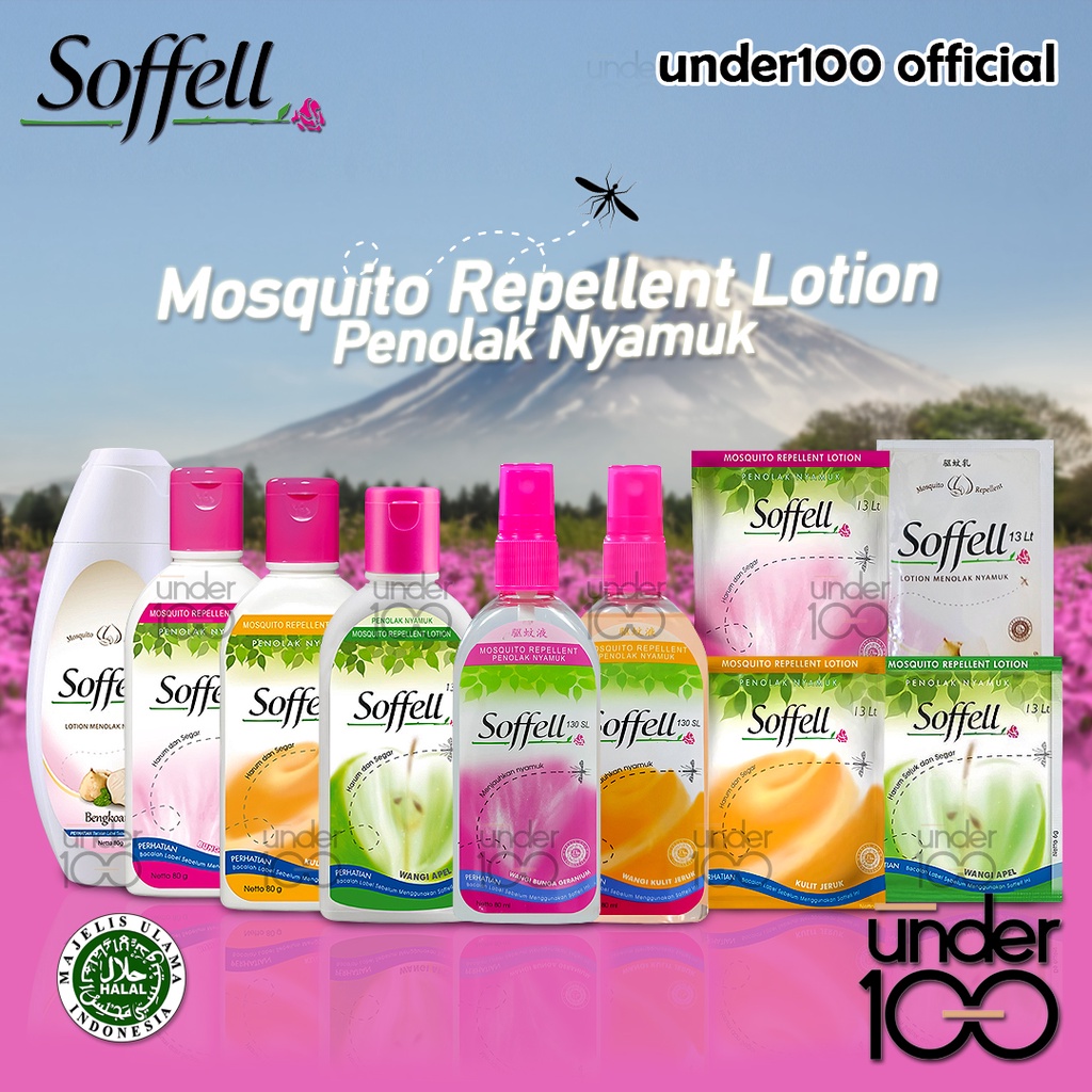 ❤ UNDER100 ❤ SOFFELL Lotion Anti Nyamuk Botol Spray 80ml |Sachet 6g | Botol Kulit Jeruk 80 gr | Apel 60 gr | Bunga Geranium 80 gr