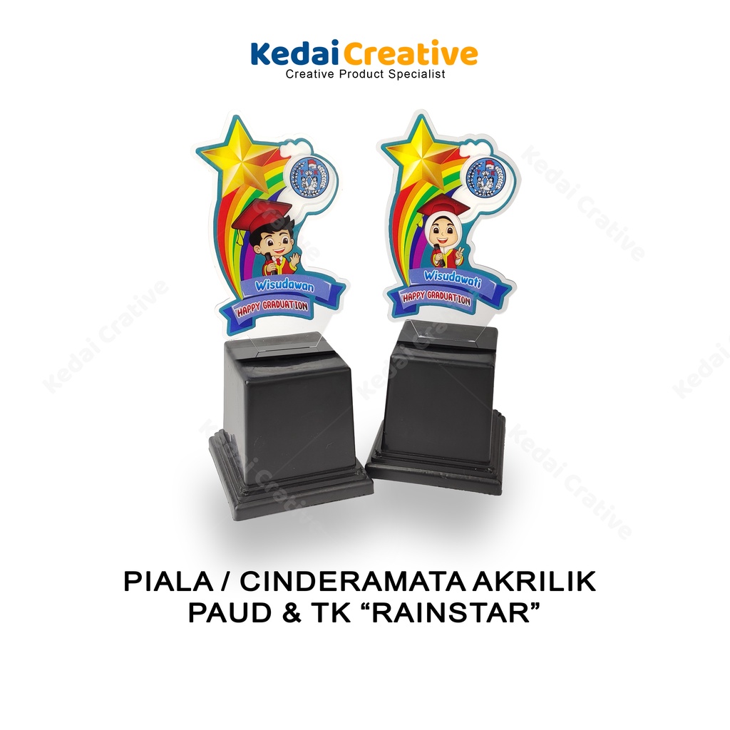 Piala Plakat Cinderamata Gift Wisuda Akrilik Anak TAPOS / PAUD / TK - RAINSTAR CUSTOM LOGO TEXT