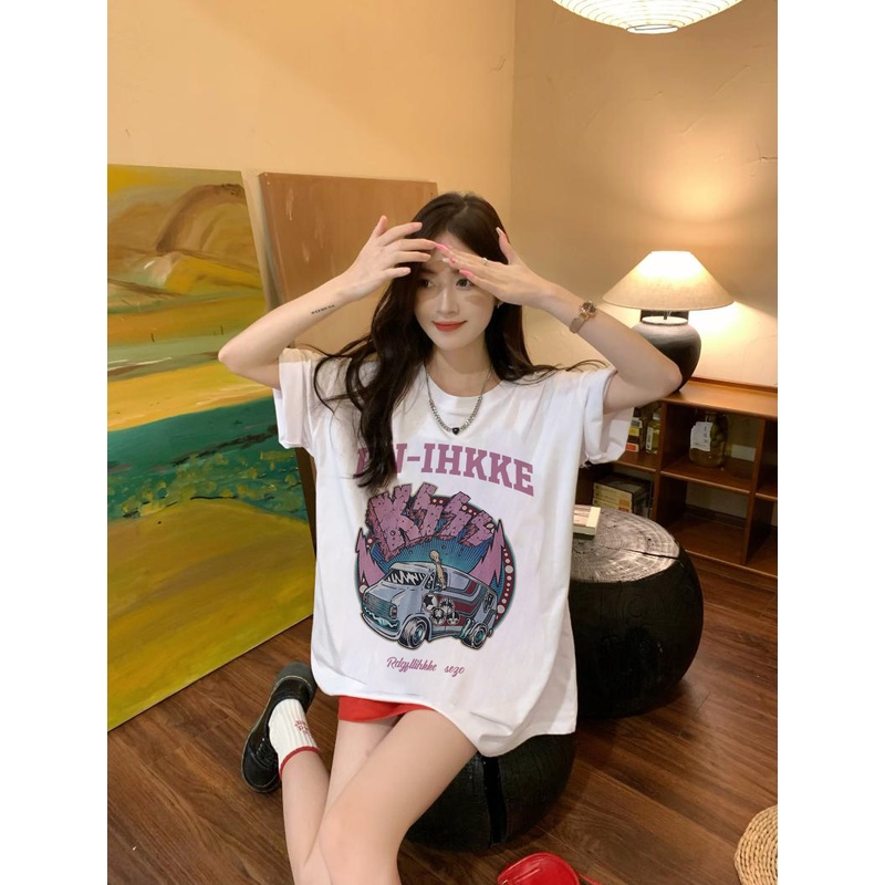 XIAOZHAINV Kaos Atasan Wanita Car Pattern Lengan Pendek A0298