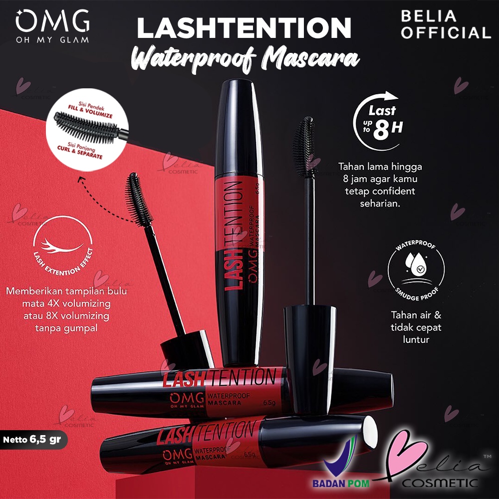 ❤ BELIA ❤ OMG OH MY GLAM LASHTENTION Waterproof Mascara 6.5 g - Maskara Eye Makeup Waterproof 4X Lebih Tebal | BPOM