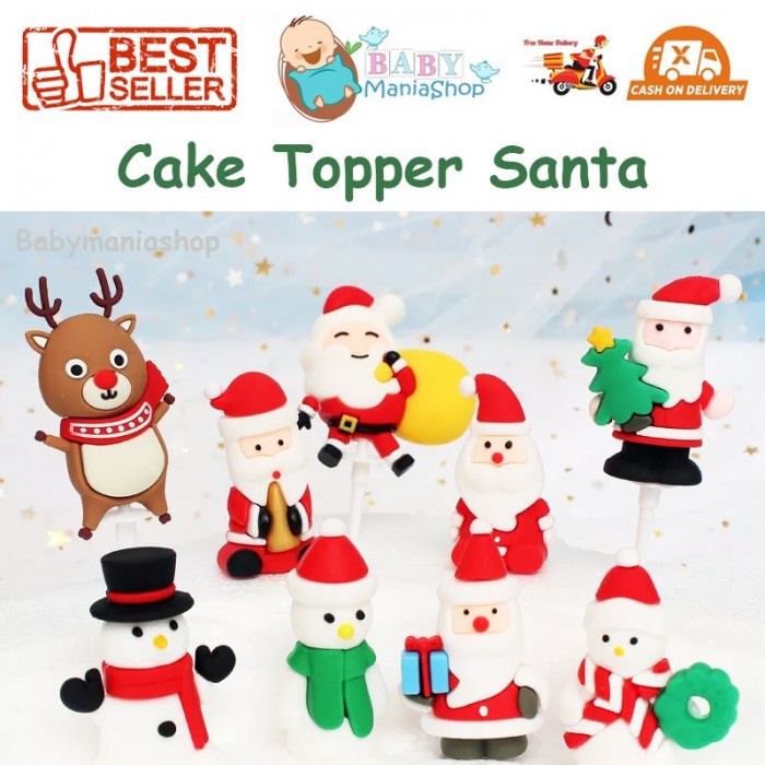 Hiasan Kue Natal Santa Snowman Cake Topper Christmas Pohon Natal Xmas Decoration Christmas Tree Wreath Mistletoe Pudding Cupcake Hiasan Pita Babymaniashop