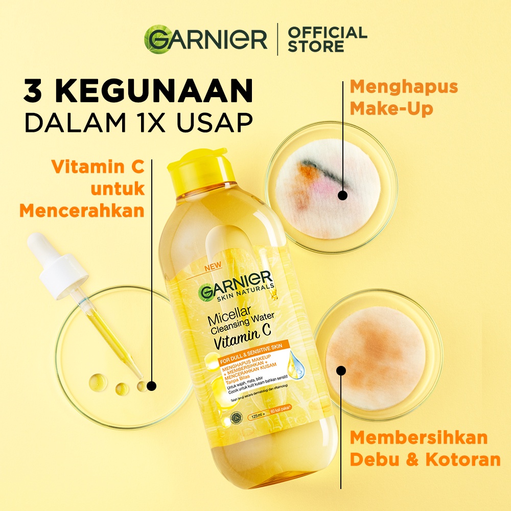 GARNIER MICELLAR WATER BLUE (NEW) / PINK / KUNING VIT C - SKINCARE PEMBERSIH WAJAH &amp; MAKEUP KULIT BERMINYAK,125ML