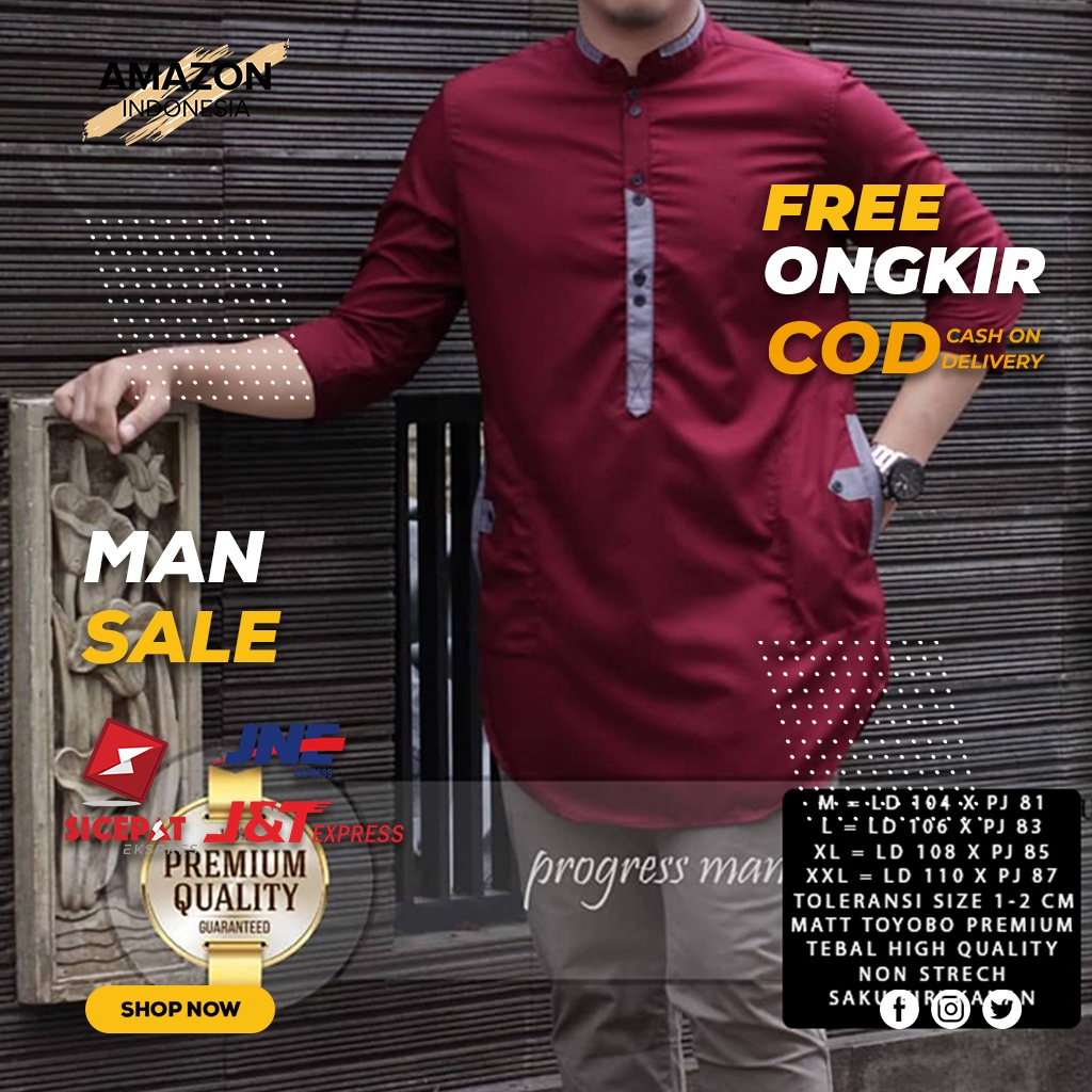 Baju Koko Pria Lengan Panjang 3/4 Motif Polos Warna Maroon Toyobo - Baju Koko Pria Dewasa - Busana Muslim Pria - Baju Lebaran Pria - Koko Pria Dewasa - Muslim Pria - Baju Kokoh - Baju Koko Batik - Koko Batik Pria - Alqorni - Baju Ramadhan - Seragam Hadroh