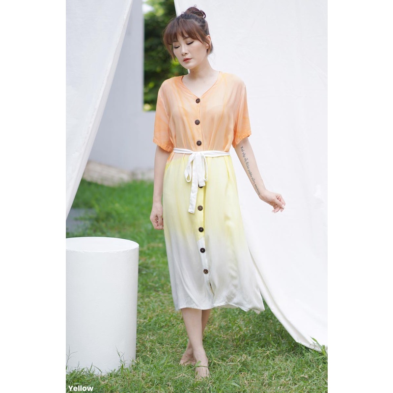 JANE COLLECTION || Maxi Dress Casual Tie Dye Ombre Katun Rayon Polos Jumbo XXL Free Belt Kancing Legian Dress Pantai OOTD Bali Flowy Putih V Neck