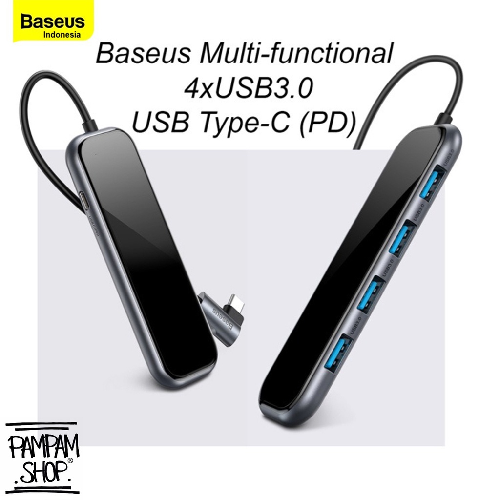 Baseus Original Multi Functional HUB Type C to 4 USB 3.0 Port PD 60W Adapter Adaptor Mirror Series Ori
