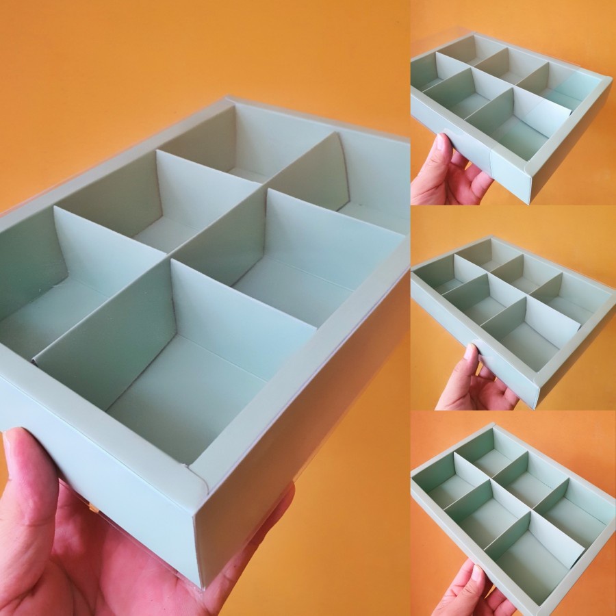 

(5 pcs) box mika polos sekat 6 kardus kemasan mini bakpao parsel lebaran idul fitri ukuran 20x20x10 cm