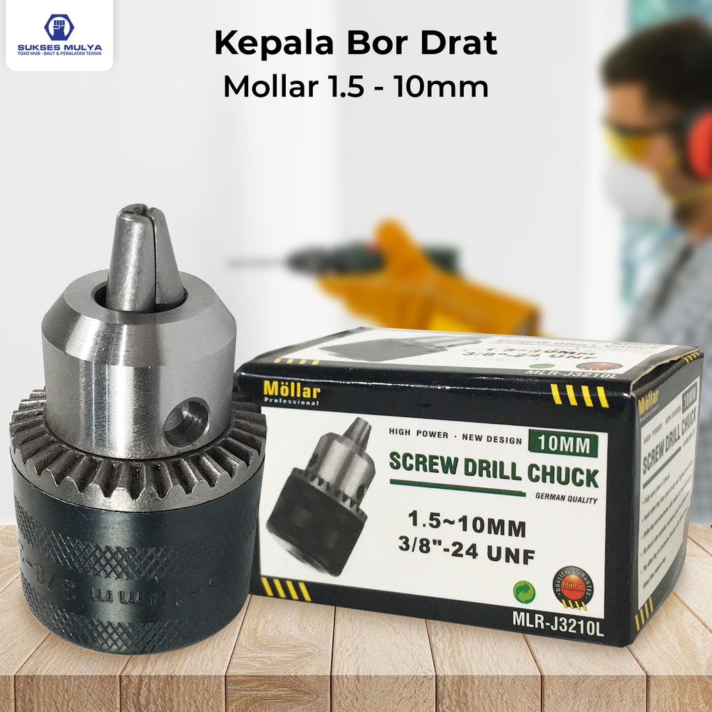 Kepala Bor Screw Drill Chuck Mollar 10mm Drat