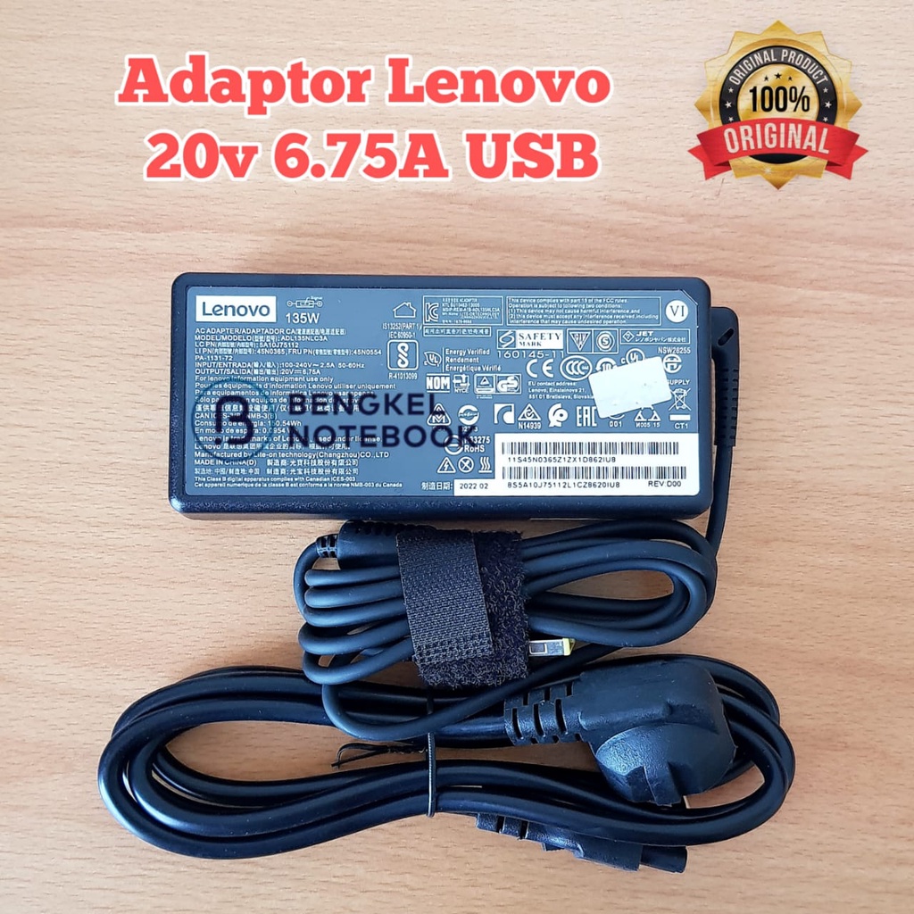 Adaptor Lenovo 20v 6.75A USB 135W Original Kabel Panjang Grade A
