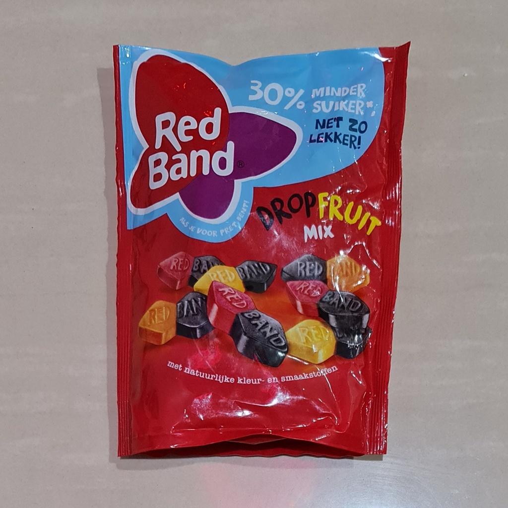 Red Band Drop Fruit Mix Licorice 30% Less Sugar / Minder Suiker 200 Gram