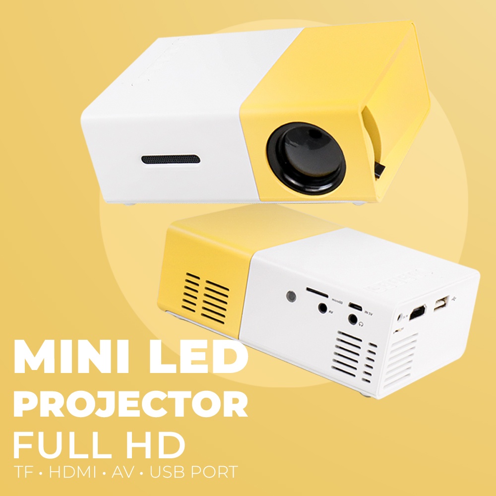 Mini Portable LED Projector Full HD with TF HDMI AV USB Port - YG-300 - White with Yellow Side