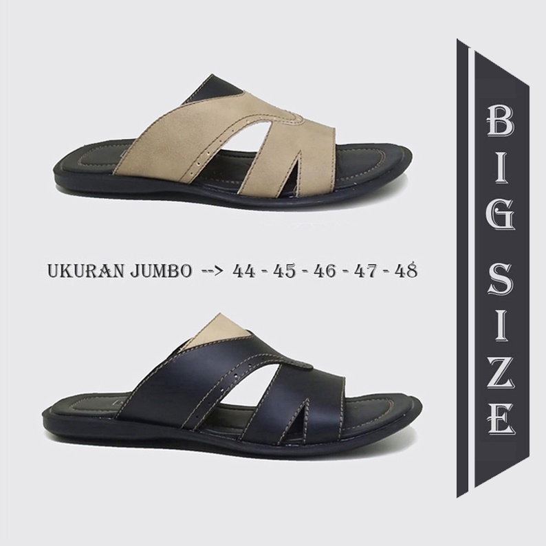 BOBBY CLASSIC SLIPPER | Sandal Pria Kulit Asli Ukuran Besar Jumbo - Sendal Casual Flat Laki Big Size