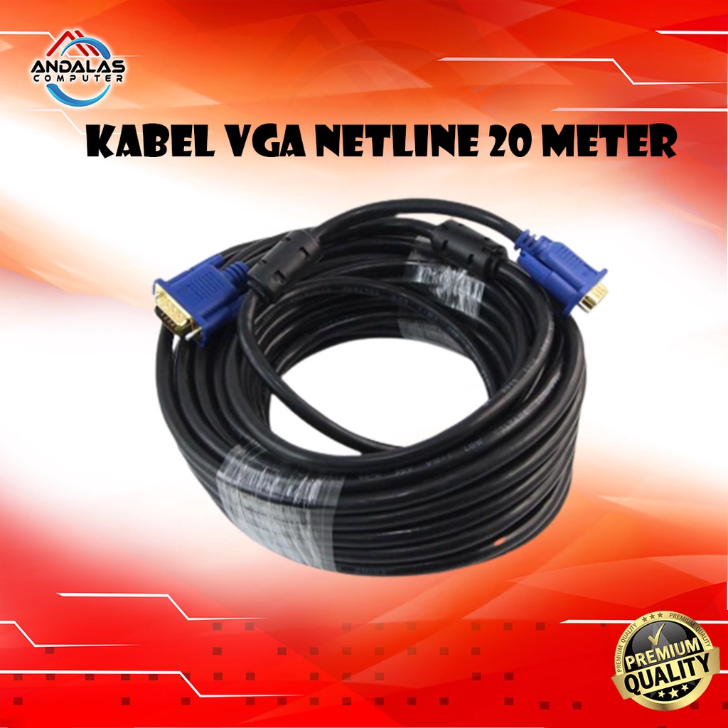 Kabel VGA Monitor 20 Meter NETLINE Gold Plated Komputer Monitor proyektor