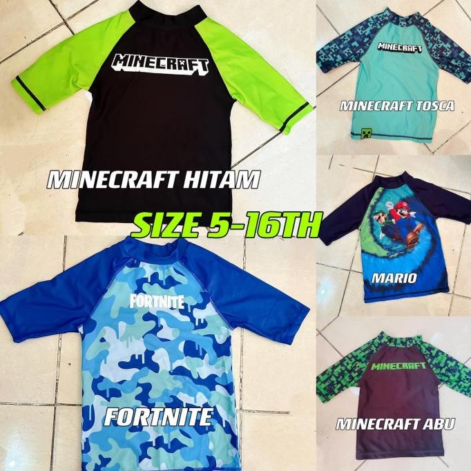MINECRAFT baju renang anak laki laki atasan cowok surfing beach UPF50+