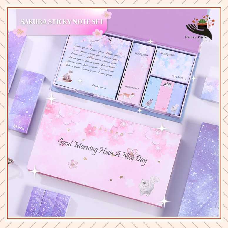 Pretty Set Sticky Note / Post-it Motif Flower Kartun Lucu Untuk Anak Perempuan / Pembatas Buku Karakter Lucu