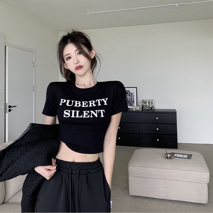 GirlWish Fashion Korean Sexy Crop Top Round Neck T-Shirt Atasan Korea Crop Top 737