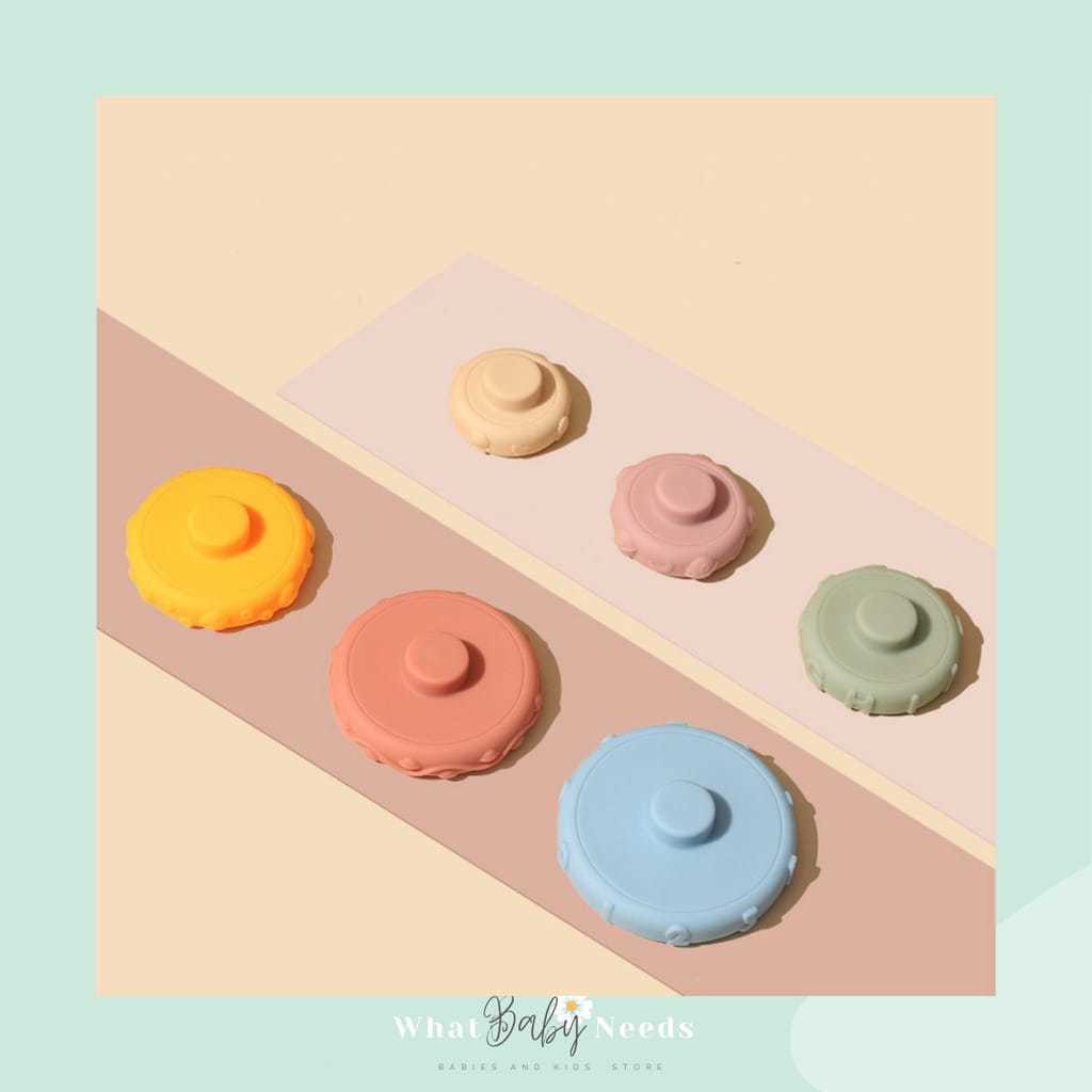 2in1 Mainan Bayi Anak Silikon Ring Donat Mainan Balok Building Blocks Edukasi Montessori Silicone Karet Perlengkapan Bayi - Bayi Online Shop