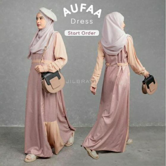 ORIGINAL AUFAA DRESS JILBRAVE | Gamis Syari Outfit Lebaran Terbaru dengan Aksen Rok Lipit Manis Mura