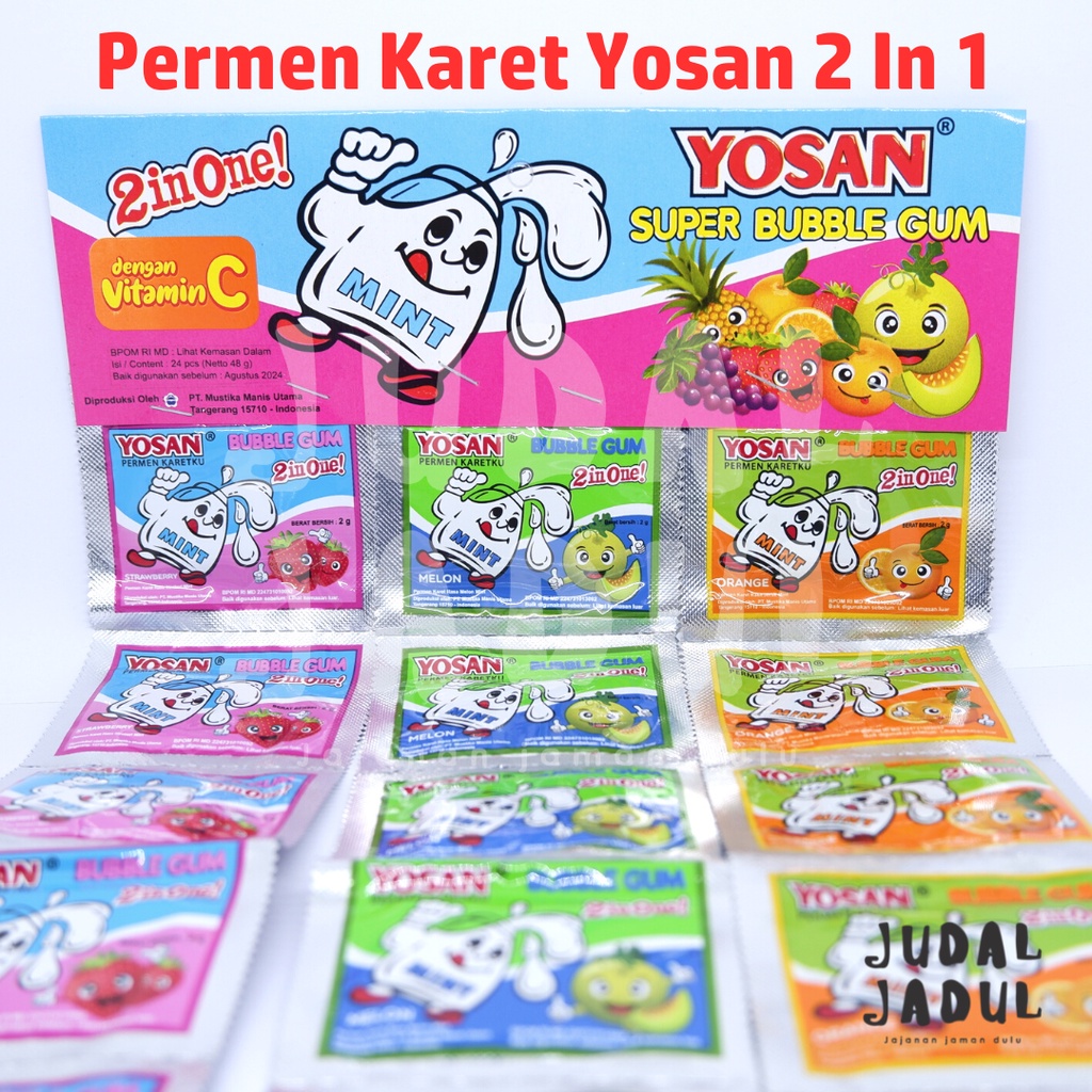 

PERMEN KARET YOSAN 2 IN 1 / PERMEN KARET YOSAN ISI 24pcs