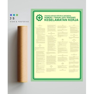 Poster Safety K3 Keselamatan Kerja UU th 1970 Kuning-GRATIS LOGO+FRAME