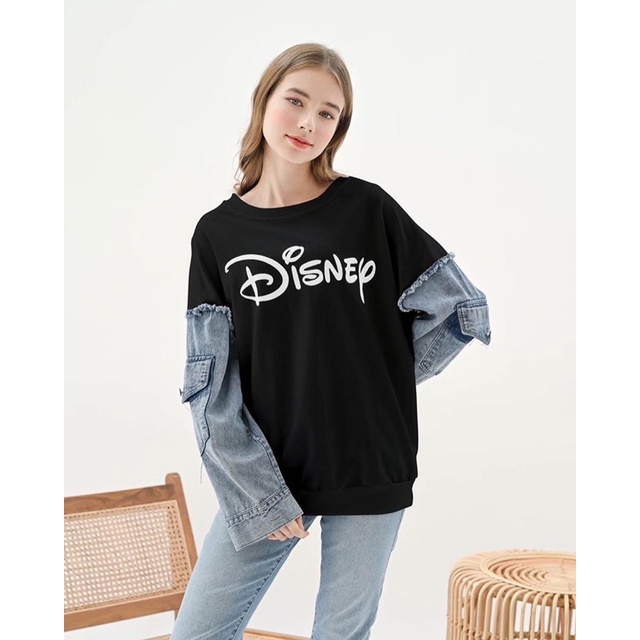 SWEATER WANITA TANGAN PANJANG JEANS POCKET DISNEY - FREE MASKER