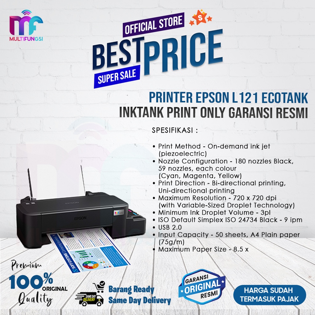 Printer Epson L121 EcoTank InkTank Print Only Garansi Resmi