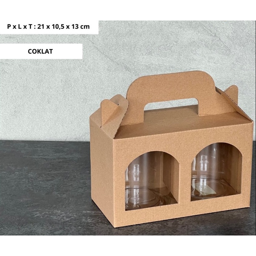 

Kardus Jinjing Box Tenteng Dus Kotak Kemasan Packaging Parcel Lebaran 21x10,5x10,5 cm Isi 2 Toples Jar