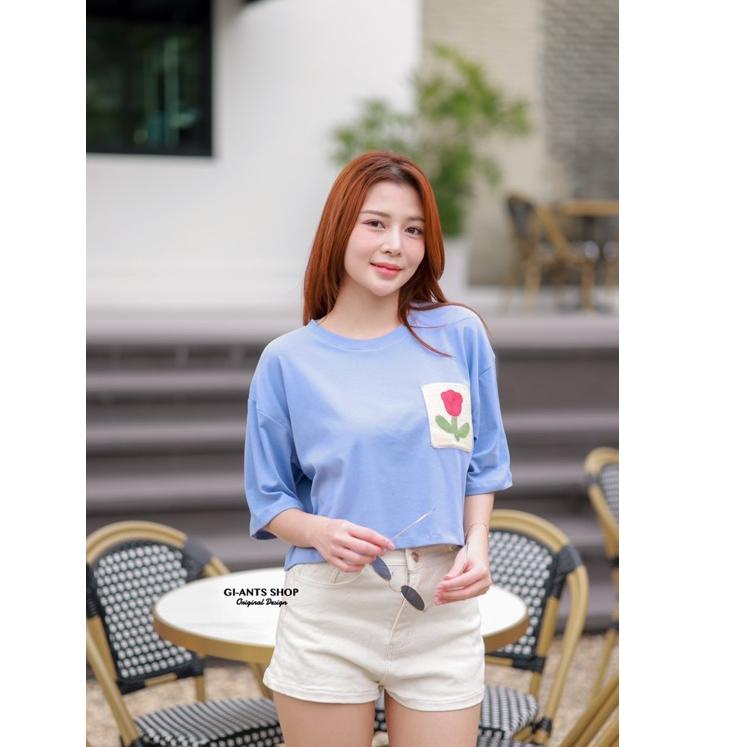 [ART. 3365 ATASAN GIANTS BASIC MODEL CROP MOTIF BUNGA KAOS CROP IMPORT BANGKOK (BJGB427)