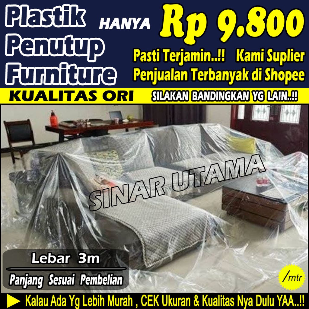 Plastik Serbaguna Tutup Furniture Penutup Pelindung Funitur Bungkus Barang Pembungkus Sofa Ranjang Kasur Spring Bed Meja Lemari Tiang Gawang Baju Perabotan Perabot Rumah Tangga Alas Tembok Cat Etalase Renovasi Terpal Cuci AC Plastik Anti Debu dan Air A