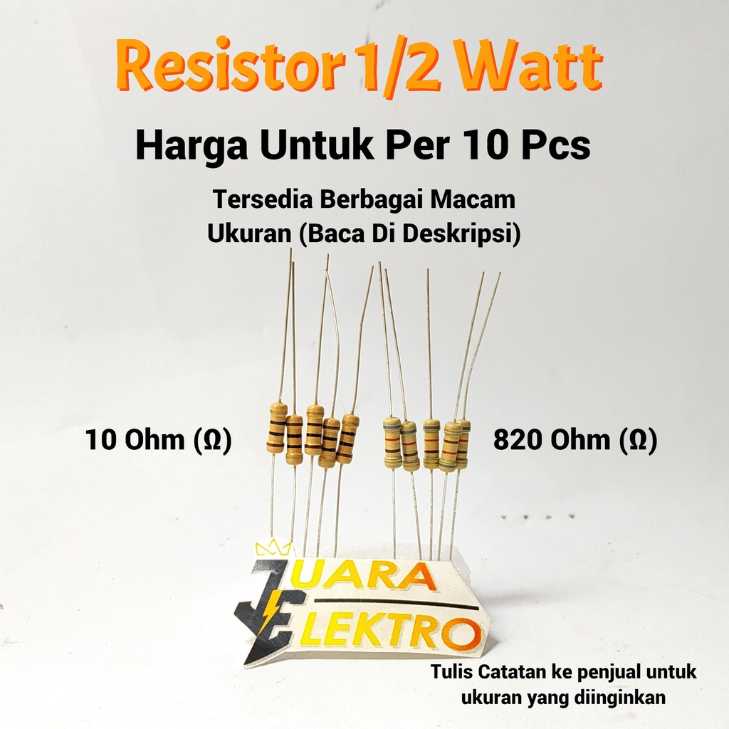 (10 PCS) RESISTOR 1/2 WATT | Ukuran Ohm 1 Ω - 5K6 (VARIASI A)