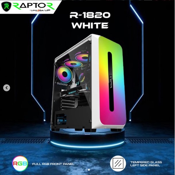 Power Up Casing Raptor 1820 Mid Tower ATX With Led Strip Loop RGB Tempered Glass
