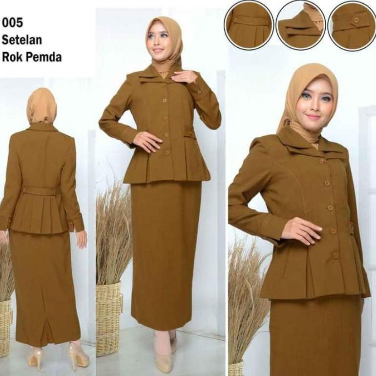MURAH Baju Wanita Dinas PNS Pemda Krah Susun Rok Span